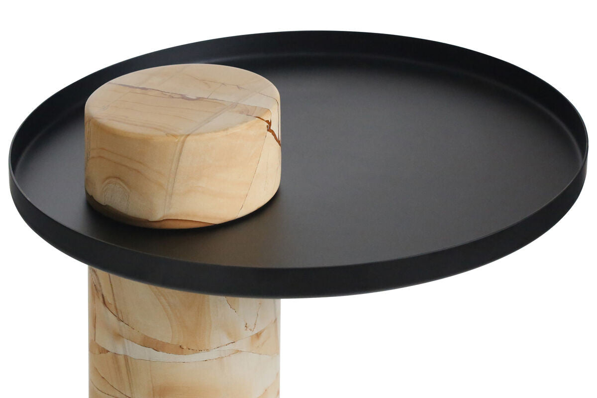 Mahon Teak Wood Effect Marble Column Base Side Table with Metal Top – image 9