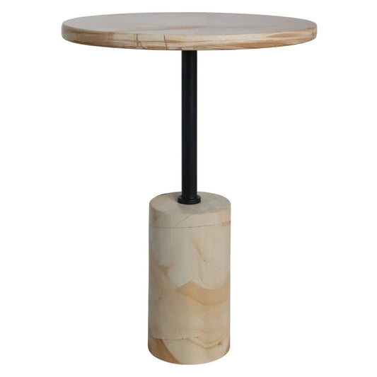 Merida Teak Wood Effect Marble Round Side Table – image 1