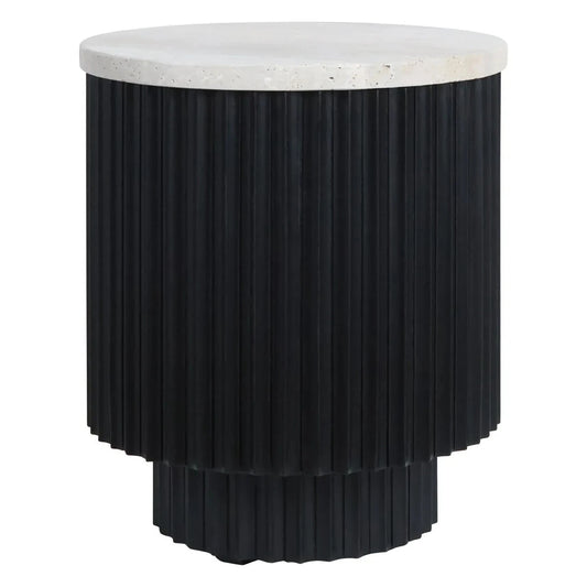 Matros Small Travertine Top Black Ridge Mango Wood Base Side Table – image 1
