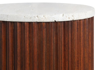 Matros Small Travertine Top Brown Ridge Mango Wood Base Side Table – image 4