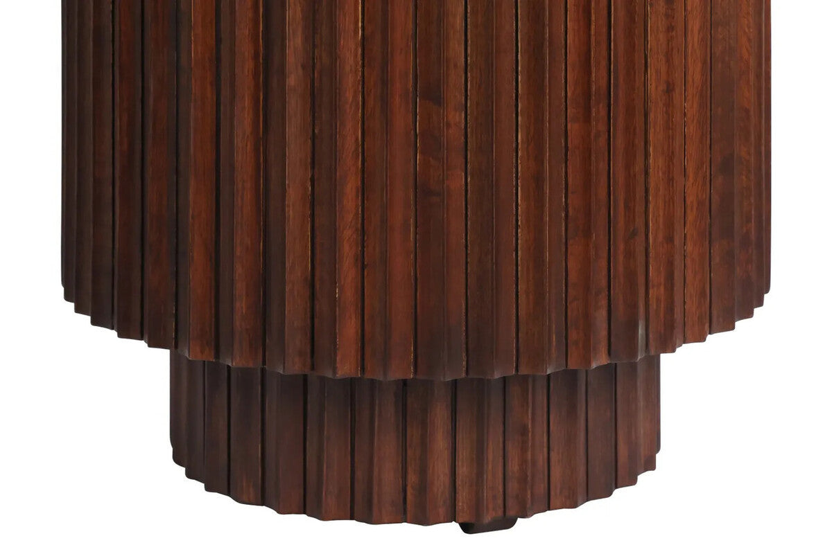 Matros Small Travertine Top Brown Ridge Mango Wood Base Side Table – image 5