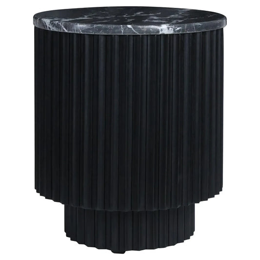 Matros Small Black and White Marble Top Black Mango Wood Base Side Table – image 1