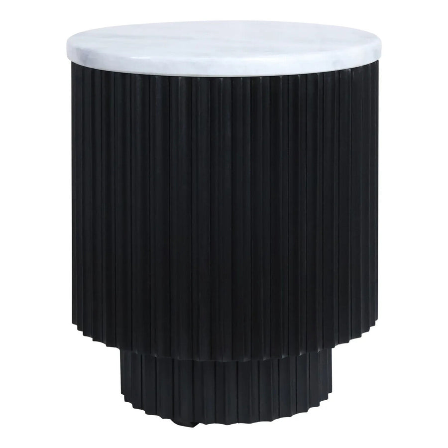 Matros Small White Marble Top Black Mango Wood Base Side Table