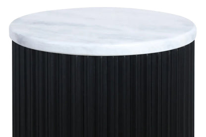 Matros Small White Marble Top Black Mango Wood Base Side Table – image 4