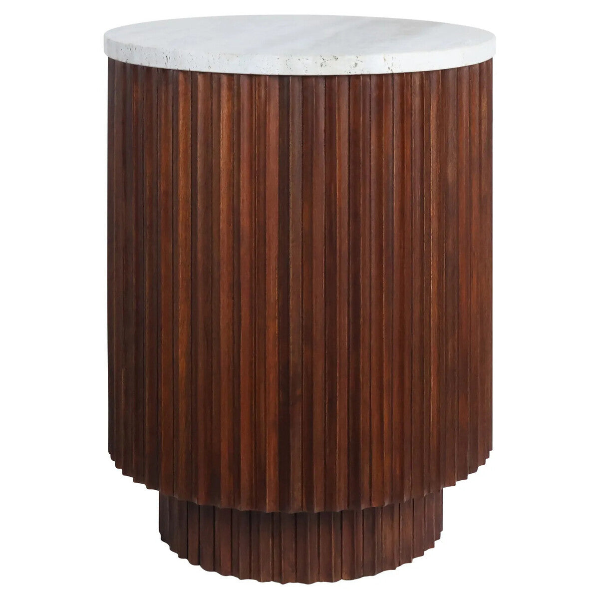 Matros Large Travertine Top Brown Ridge Mango Wood Base Side Table – image 2