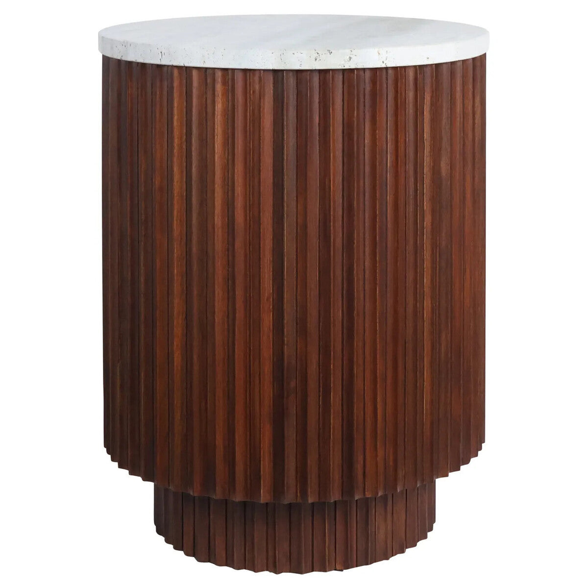 Matros Large Travertine Top Brown Ridge Mango Wood Base Side Table – image 1