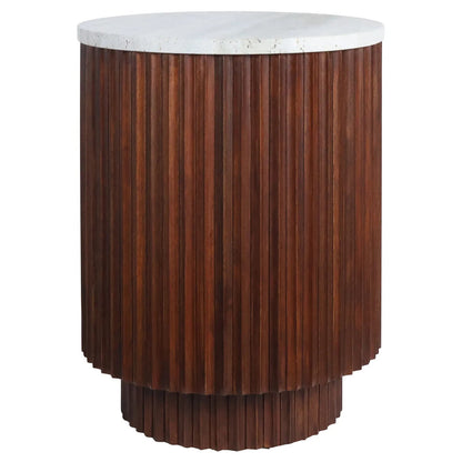 Matros Large Travertine Top Brown Ridge Mango Wood Base Side Table – image 1
