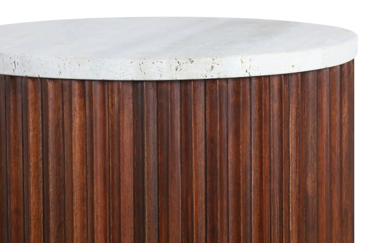 Matros Large Travertine Top Brown Ridge Mango Wood Base Side Table – image 3