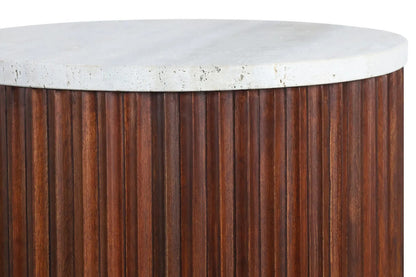 Matros Large Travertine Top Brown Ridge Mango Wood Base Side Table – image 3
