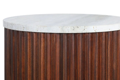 Matros Large Travertine Top Brown Ridge Mango Wood Base Side Table – image 4