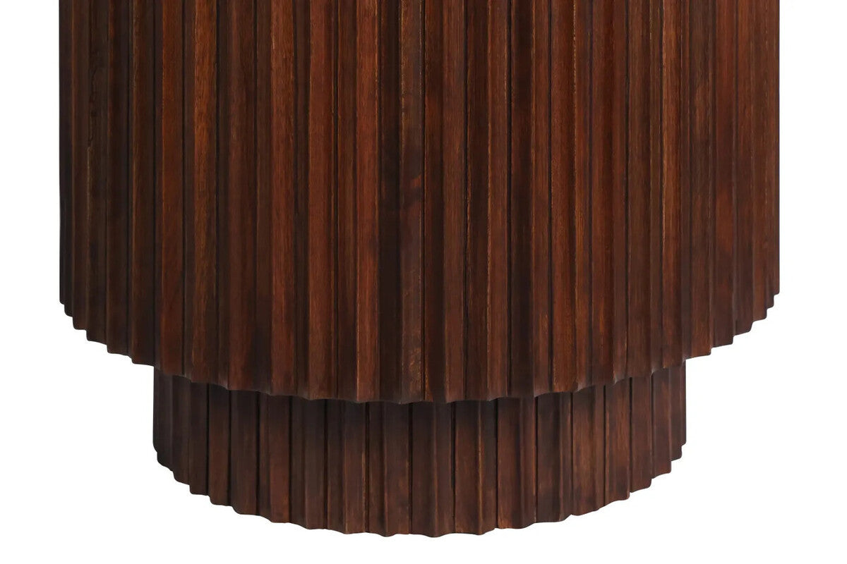 Matros Large Travertine Top Brown Ridge Mango Wood Base Side Table – image 5
