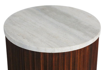 Matros Large Travertine Top Brown Ridge Mango Wood Base Side Table – image 7
