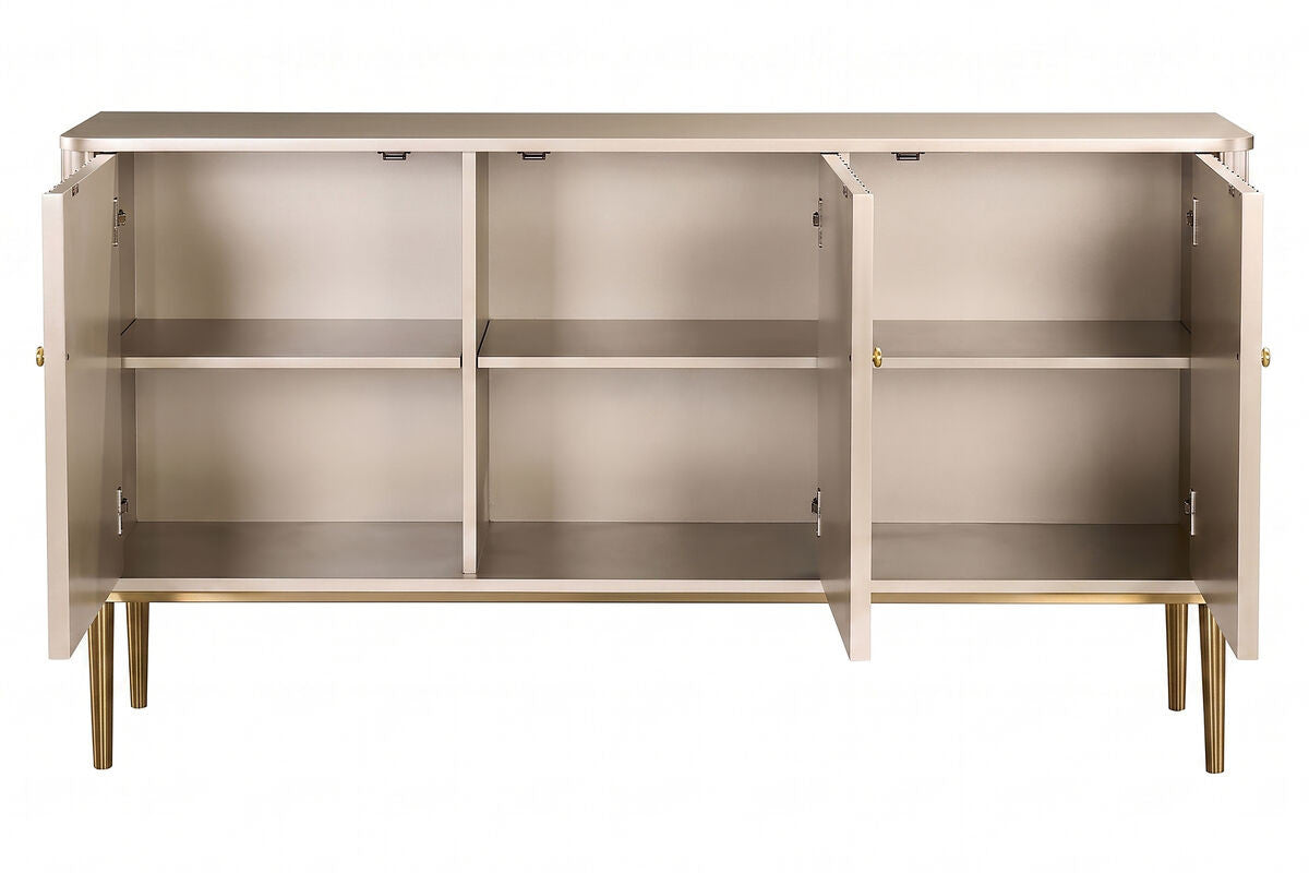 Dusino Champagne Gold Finish Three Door Flute Detail Sideboard – image 3