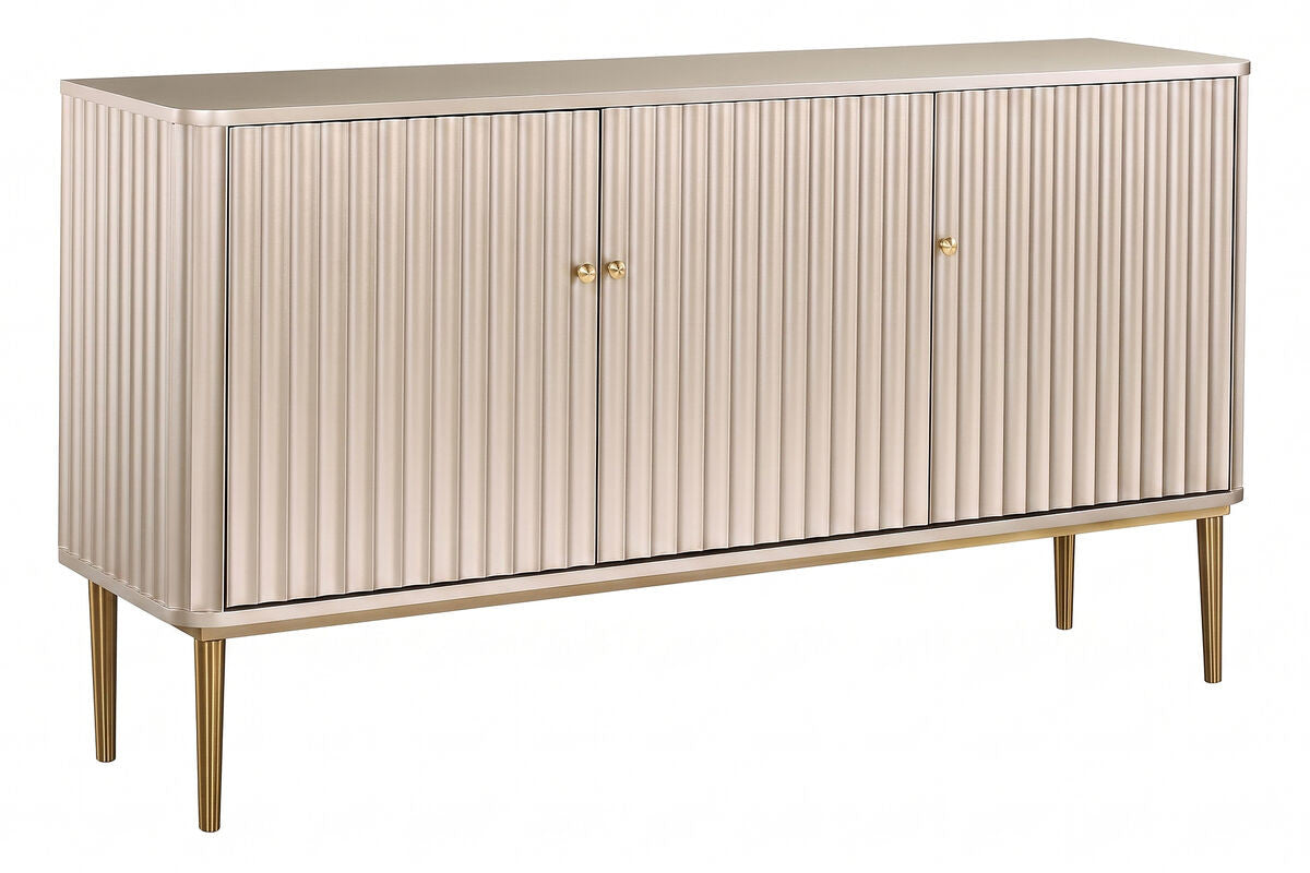 Dusino Champagne Gold Finish Three Door Flute Detail Sideboard – image 2
