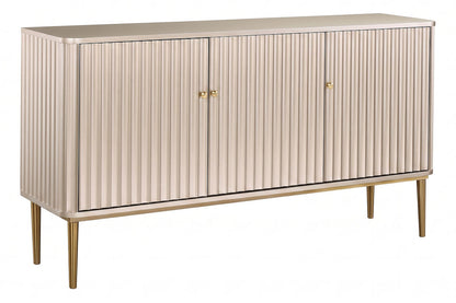 Dusino Champagne Gold Finish Three Door Flute Detail Sideboard – image 2