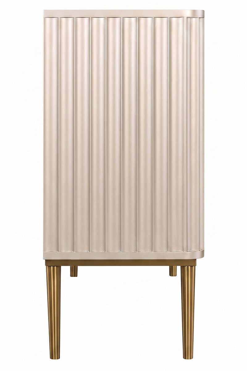 Dusino Champagne Gold Finish Three Door Flute Detail Sideboard – image 4