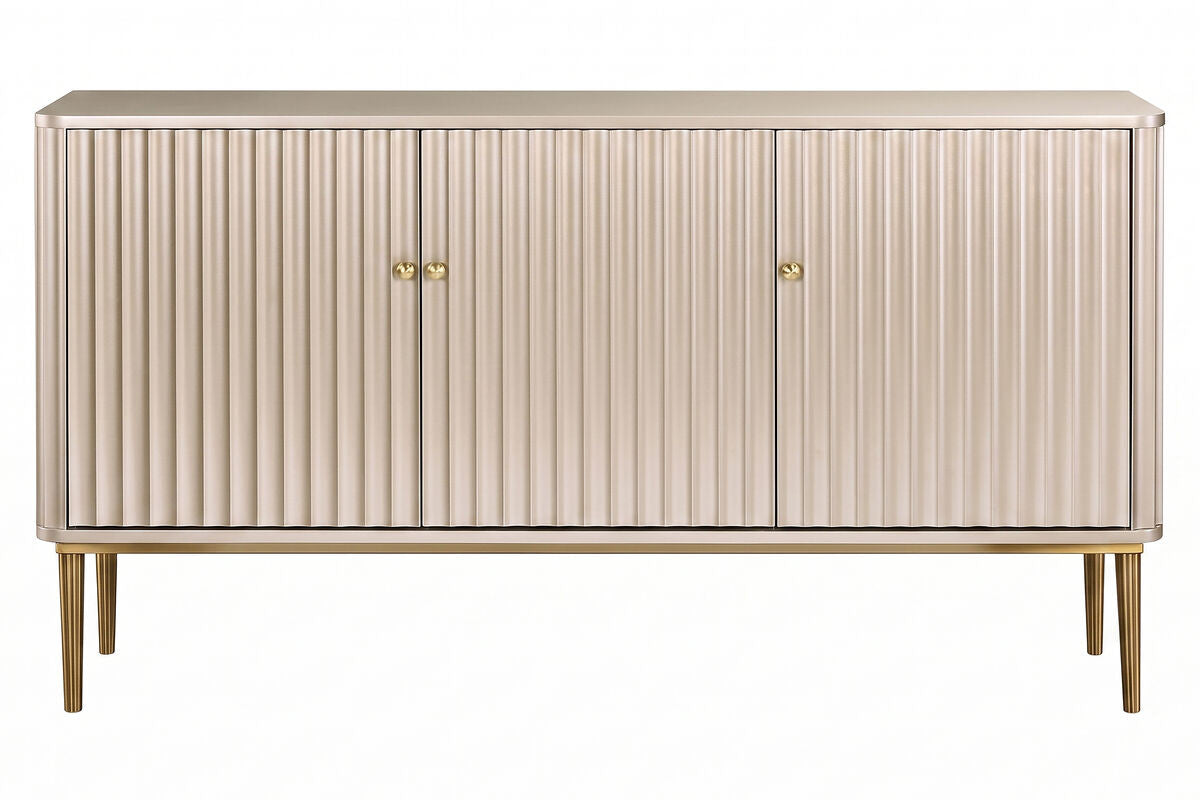 Dusino Champagne Gold Finish Three Door Flute Detail Sideboard – image 1