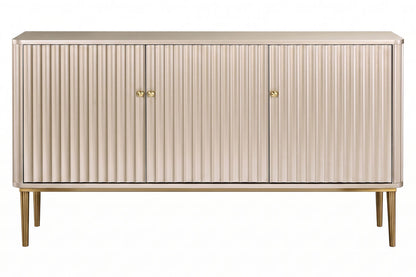 Dusino Champagne Gold Finish Three Door Flute Detail Sideboard – image 1