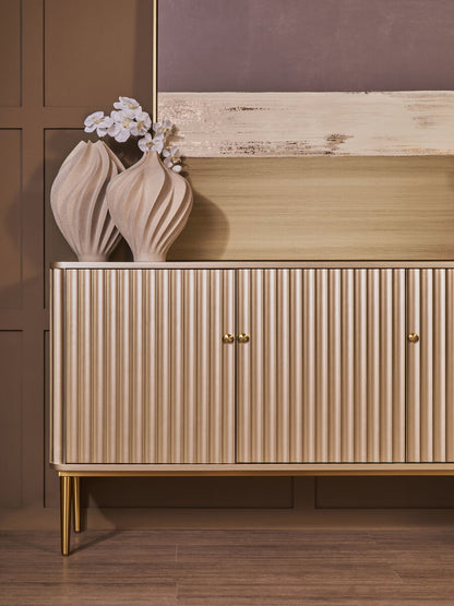 Dusino Champagne Gold Finish Three Door Flute Detail Sideboard – image 7