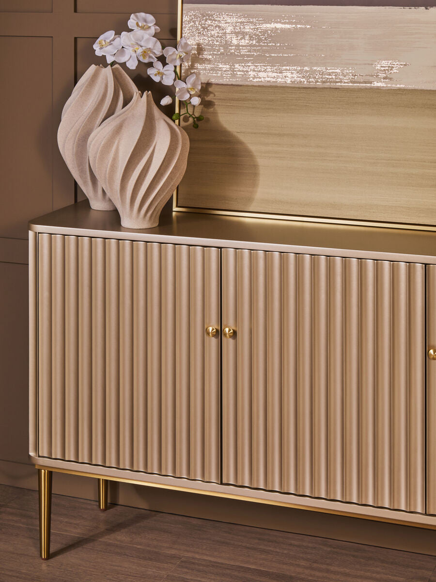 Dusino Champagne Gold Finish Three Door Flute Detail Sideboard – image 8