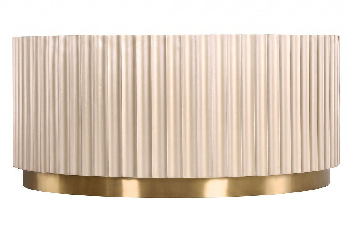 Dusino Champagne Gold Finish Flute Detail Coffee Table with Mirror Top – image 2