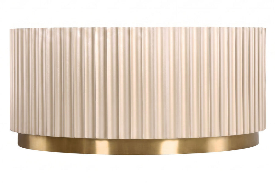 Dusino Champagne Gold Finish Flute Detail Coffee Table with Mirror Top