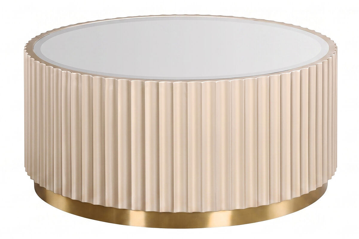 Dusino Champagne Gold Finish Flute Detail Coffee Table with Mirror Top – image 1