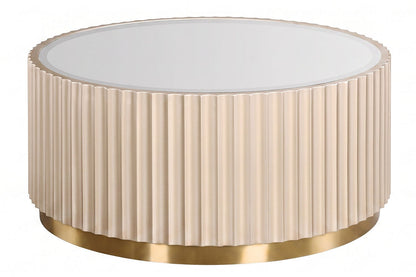 Dusino Champagne Gold Finish Flute Detail Coffee Table with Mirror Top – image 1