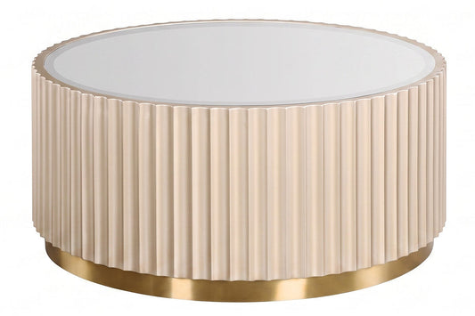Dusino Champagne Gold Finish Flute Detail Coffee Table with Mirror Top – image 1