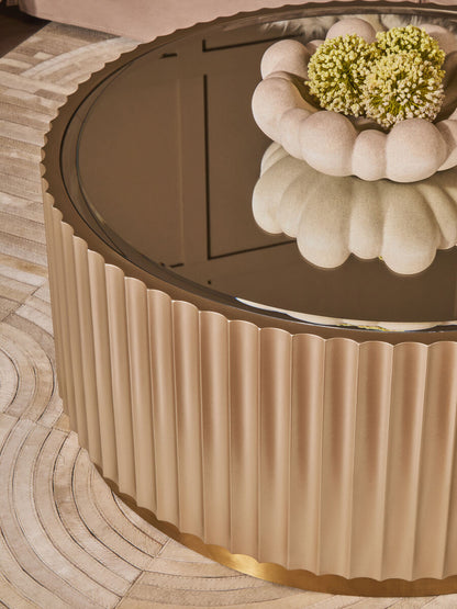 Dusino Champagne Gold Finish Flute Detail Coffee Table with Mirror Top – image 5