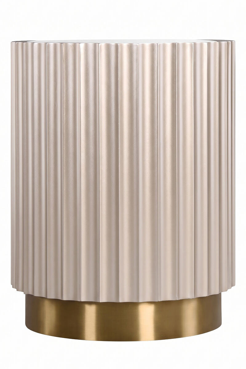 Dusino Champagne Gold Finish Flute Detail Side Table with Mirror Top – image 2