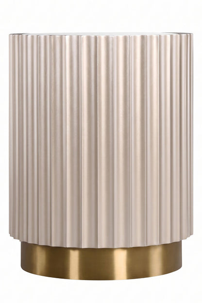 Dusino Champagne Gold Finish Flute Detail Side Table with Mirror Top – image 2