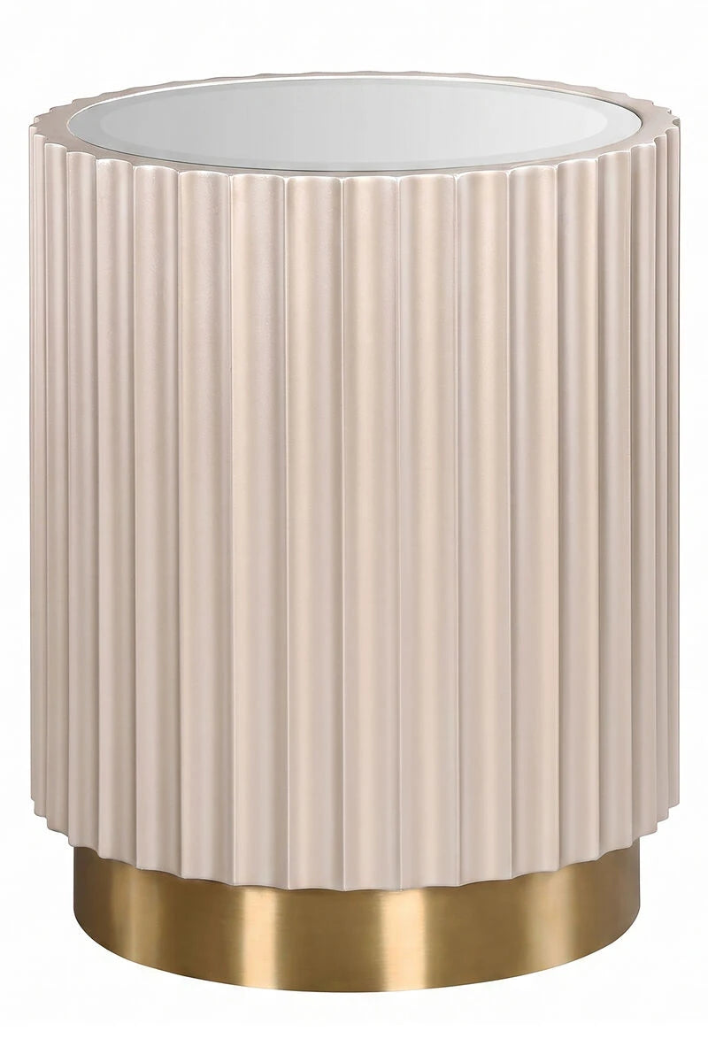 Dusino Champagne Gold Finish Flute Detail Side Table with Mirror Top – image 1