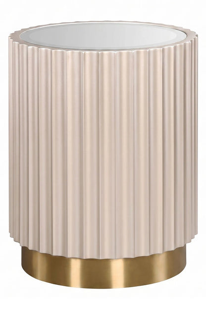 Dusino Champagne Gold Finish Flute Detail Side Table with Mirror Top – image 1
