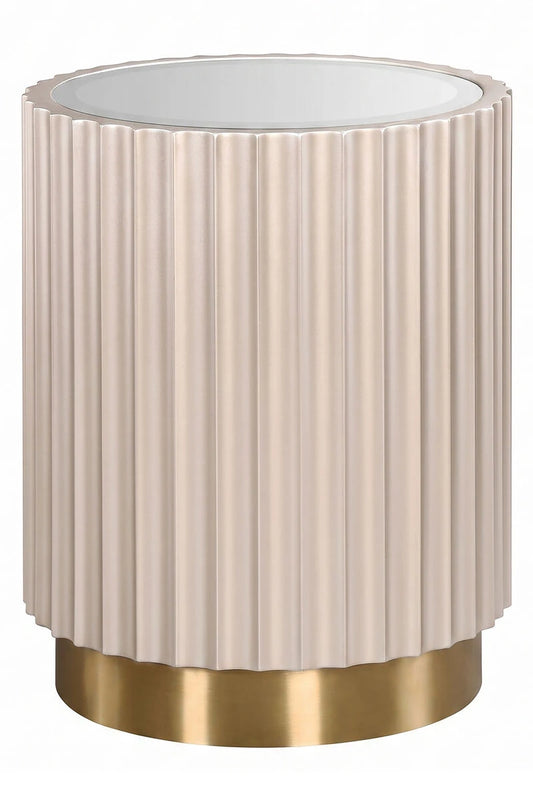 Dusino Champagne Gold Finish Flute Detail Side Table with Mirror Top – image 1
