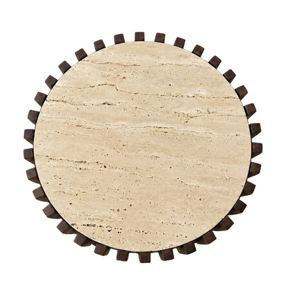 Babel Round Travertine and Mango Wood Side Table