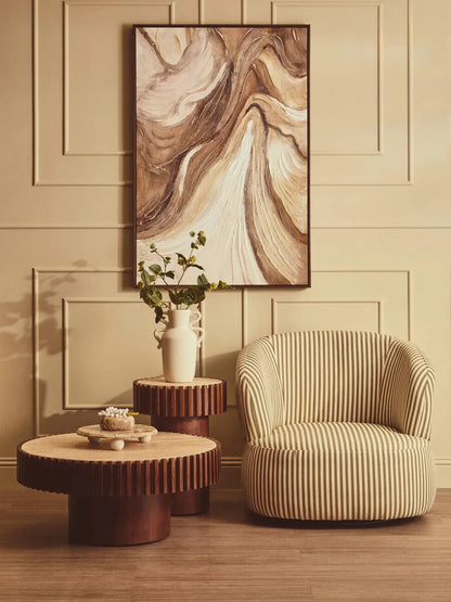 Babel Round Travertine and Mango Wood Side Table
