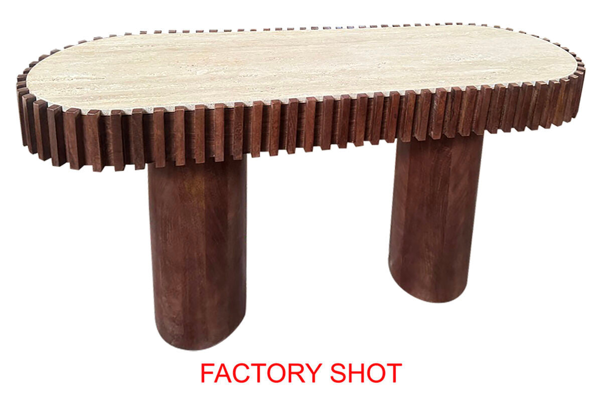 Babel Travertine and Mango Wood Curved Console Table