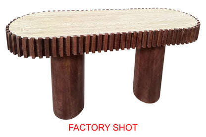 Babel Travertine and Mango Wood Curved Console Table