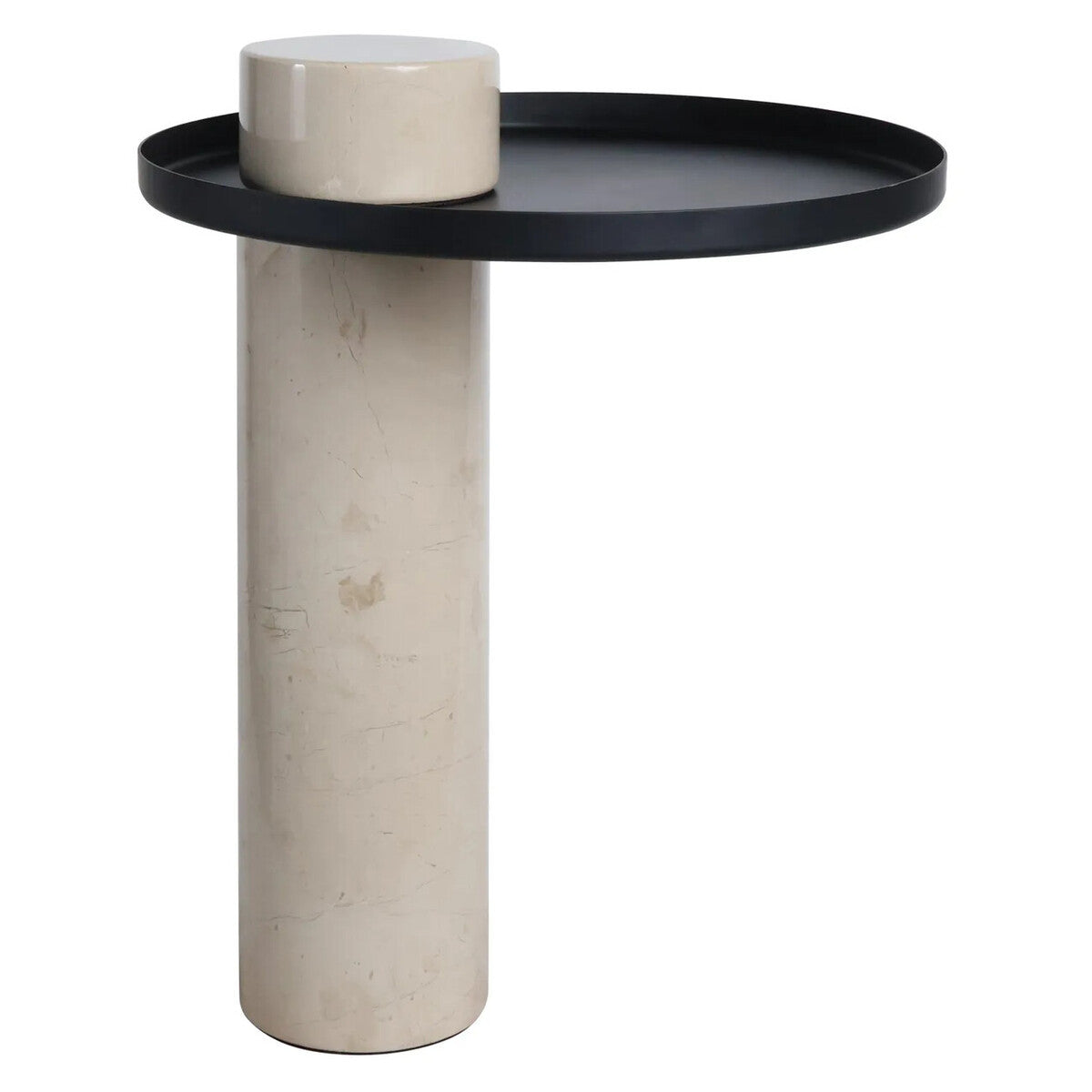 Mahon Cream Marble Column Base Side Table with Metal Top – image 2