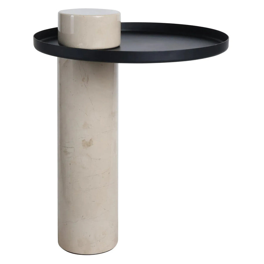 Mahon Cream Marble Column Base Side Table with Metal Top