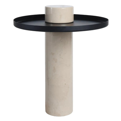 Mahon Cream Marble Column Base Side Table with Metal Top – image 3