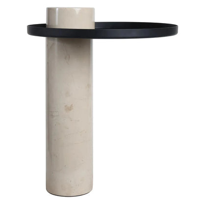 Mahon Cream Marble Column Base Side Table with Metal Top – image 1