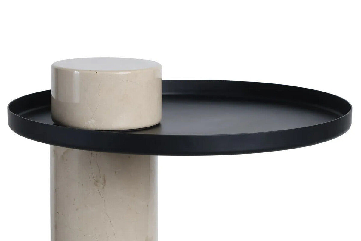 Mahon Cream Marble Column Base Side Table with Metal Top – image 5