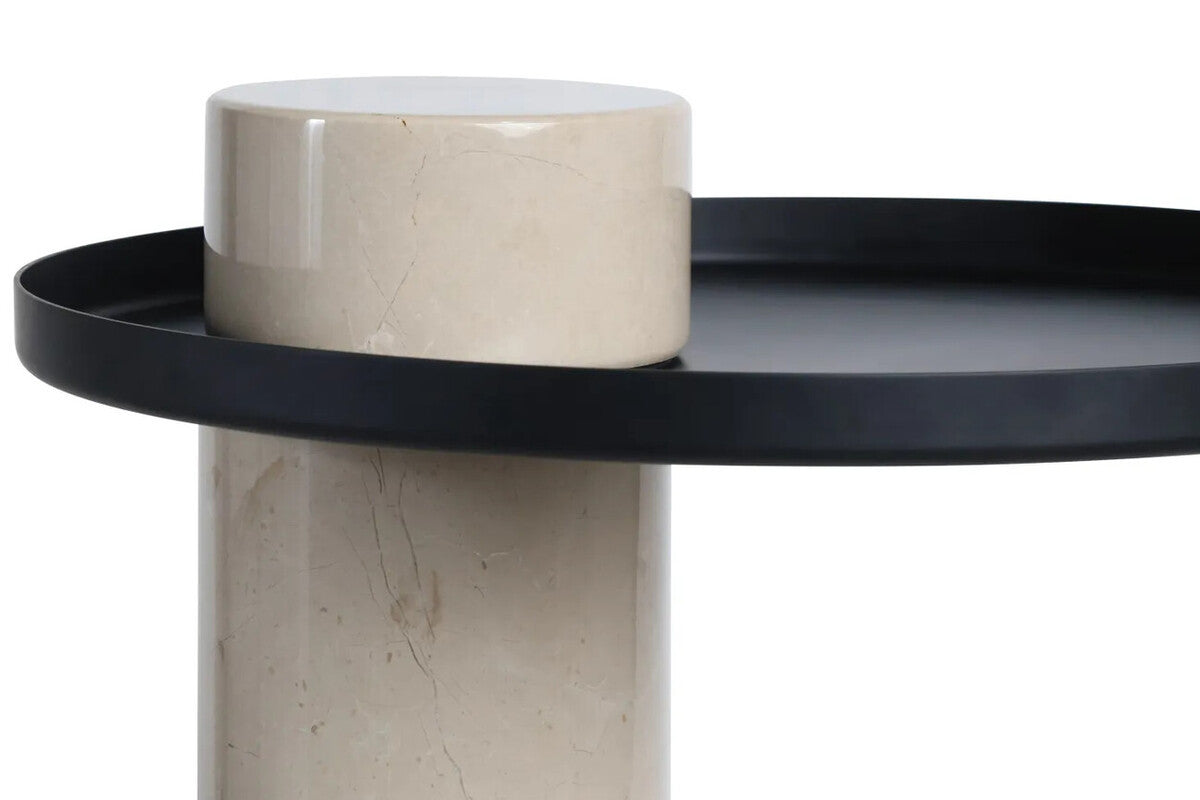 Mahon Cream Marble Column Base Side Table with Metal Top – image 6