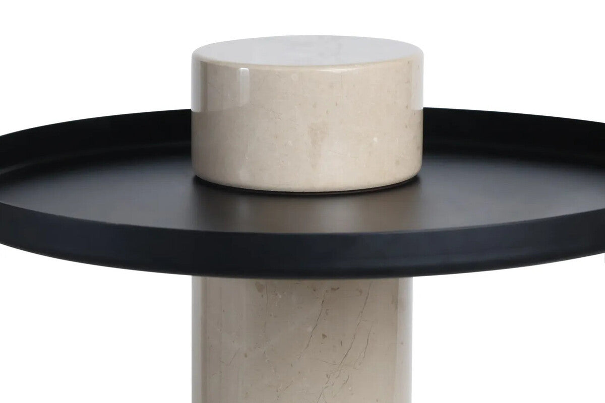 Mahon Cream Marble Column Base Side Table with Metal Top – image 7