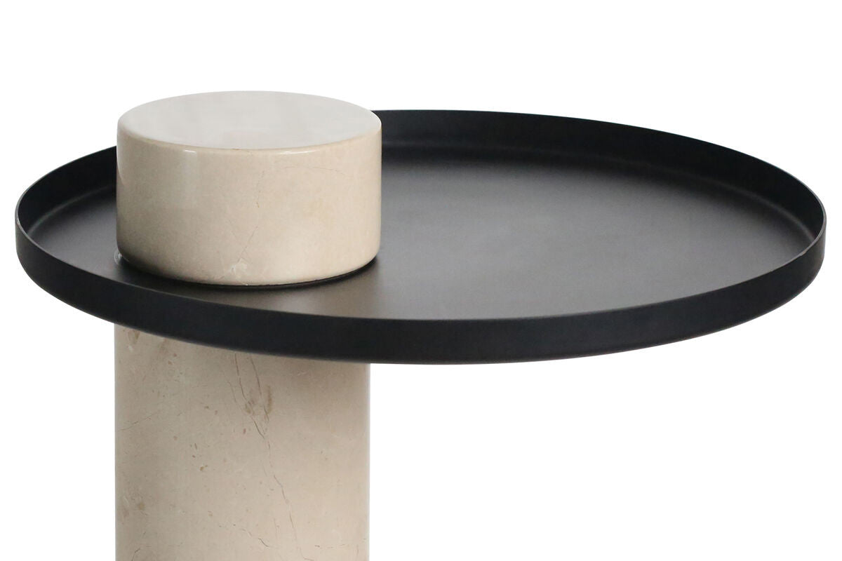 Mahon Cream Marble Column Base Side Table with Metal Top – image 8