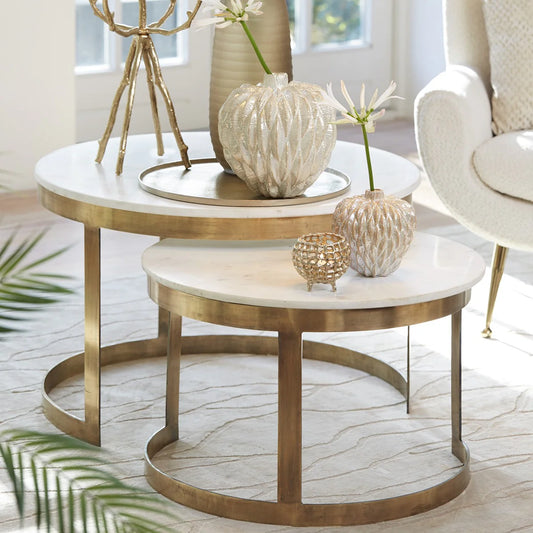 Perlato Set of 2 Round Coffee Tables - Antique Bronze