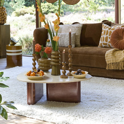Mahelona Travertine Coffee Table - Sand & Brown Wood