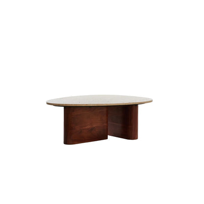 Mahelona Travertine Coffee Table - Sand & Brown Wood